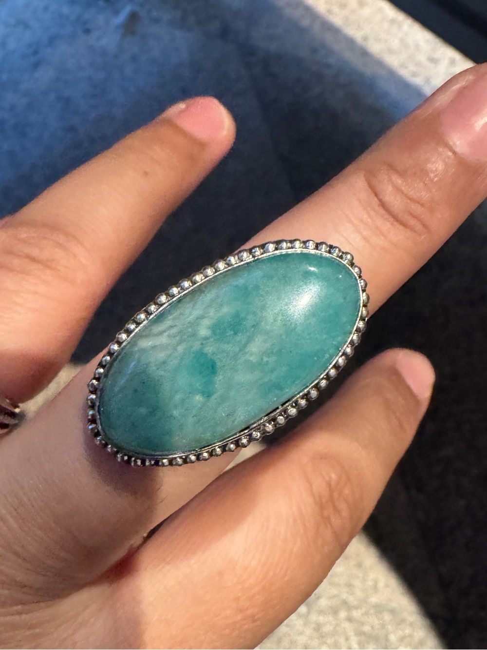 Size 8 Chrisophase natural Stone Ring with Oval Stone
